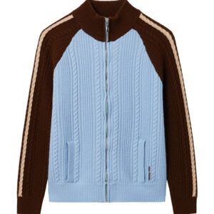 Color-Blocked Zip-up Knit Cardigan