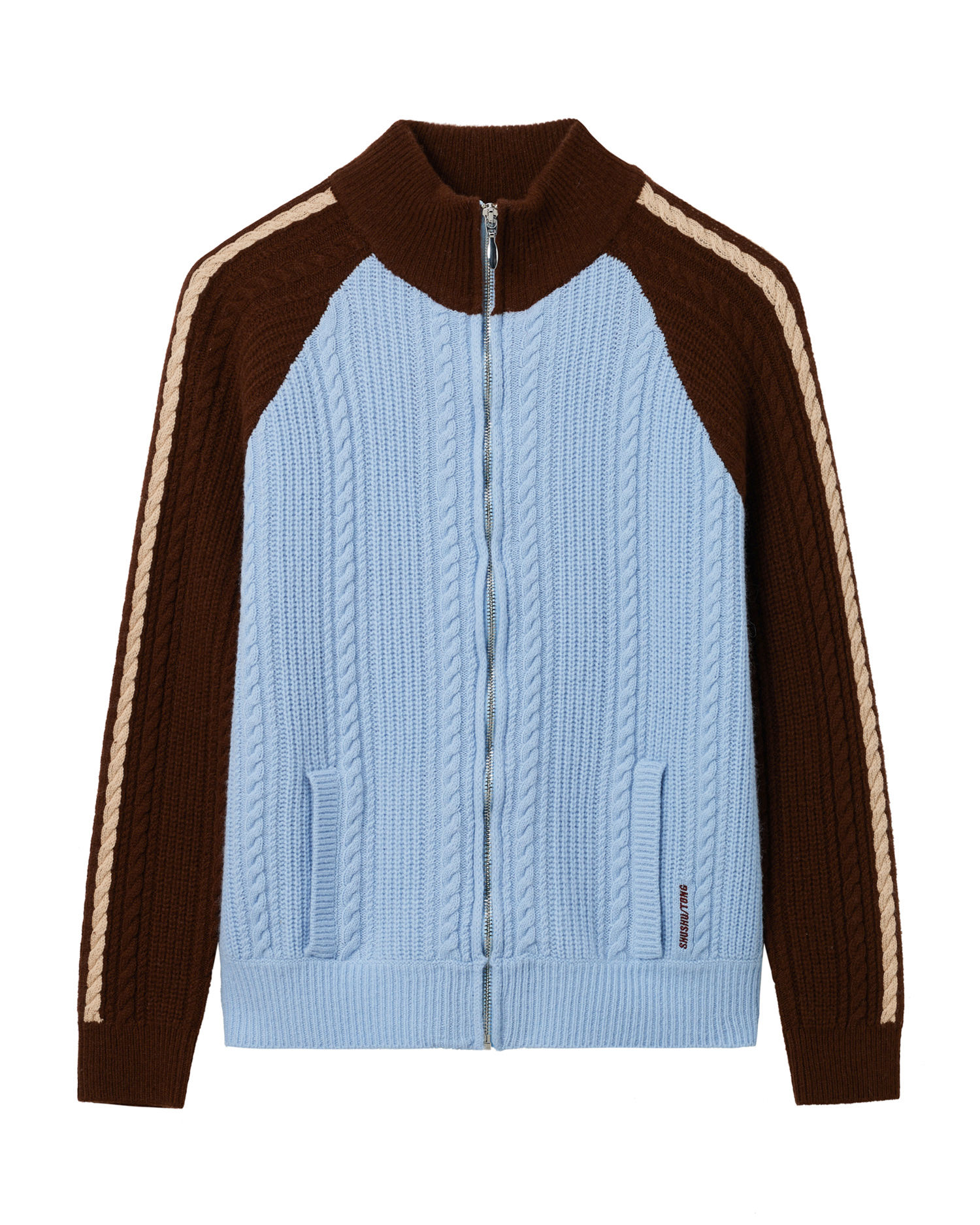 Color-Blocked Zip-up Knit Cardigan