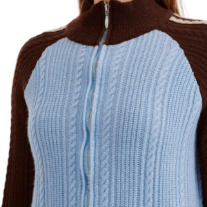 Color-Blocked Zip-up Knit Cardigan