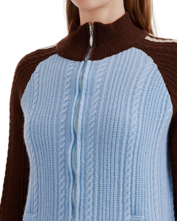 Color-Blocked Zip-up Knit Cardigan - Image 3