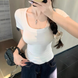 Tight-Fitting T-Shirt With Wide U-Neck