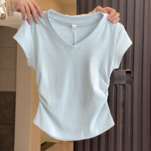 Straight Shoulder V-Neck Short Sleeve