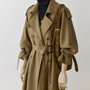 High-End Khaki Mid-Length Trench Coat