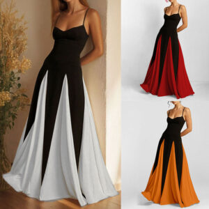 Elegant And Casual Low-Cut Color-Blocked Dress