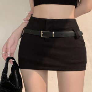Black Belted Midi Skirt