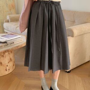 High-Waisted Drawstring Pleated Skirt