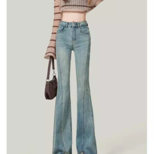 Light Blue Frayed Flared Jeans