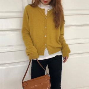 New Spring/Autumn Round Neck Faux Raccoon Fur Short Knit Sweater