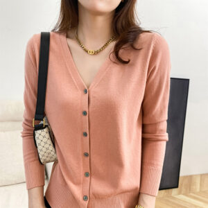 Knitted V-neck Sweater Loose Solid Color Short Cardigan