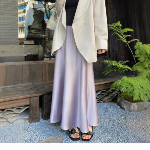 White Acetate Satin Midi Skirt